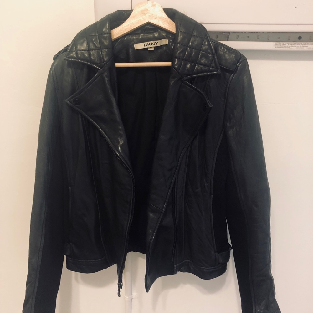 DKNY Black Leather Jacket Size M